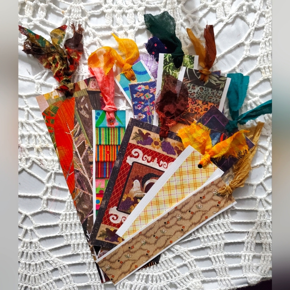 🙏 HAND CRAFTED Set of 10 bookmark journal cards quilt theme